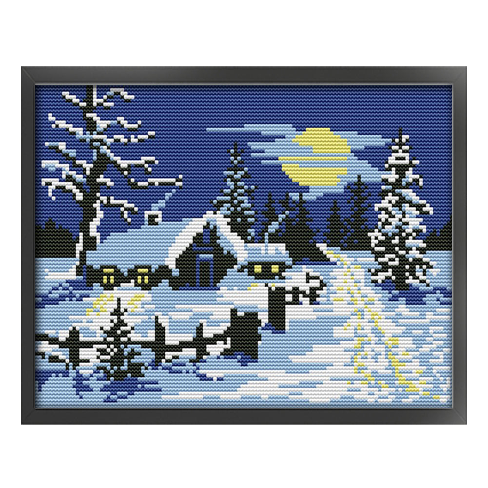 Red Sun Snow Scene - 14CT Stamped Cross Stitch 29*21CM