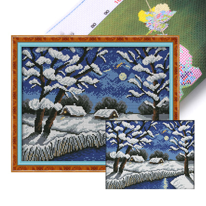 Winter River Scene - 14CT Stamped Cross Stitch 36*29CM(Joy Sunday)