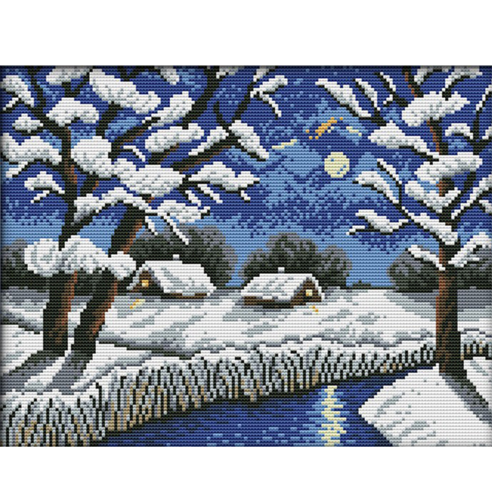 Winter River Scene - 14CT Stamped Cross Stitch 36*29CM(Joy Sunday)