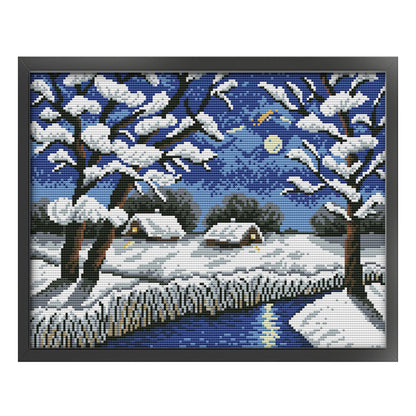 Winter River Scene - 14CT Stamped Cross Stitch 36*29CM(Joy Sunday)