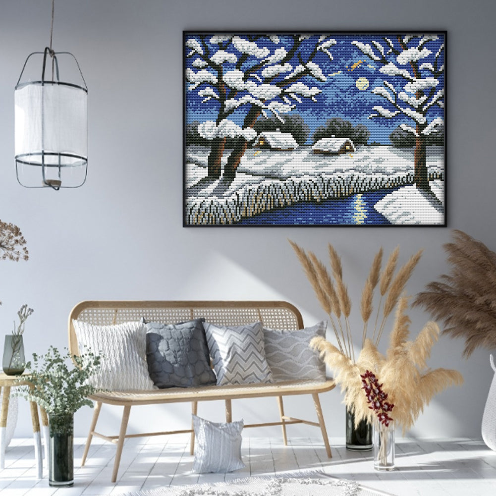 Winter River Scene - 14CT Stamped Cross Stitch 36*29CM(Joy Sunday)