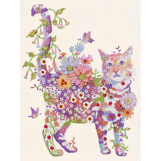 Cats, Flowers And Butterflies - Special Shaped Drill Diamond Painting 30*40CM