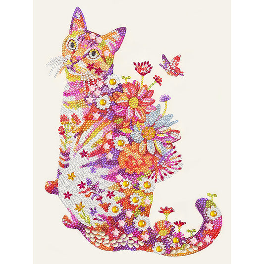 Cats, Flowers And Butterflies - Special Shaped Drill Diamond Painting 30*40CM
