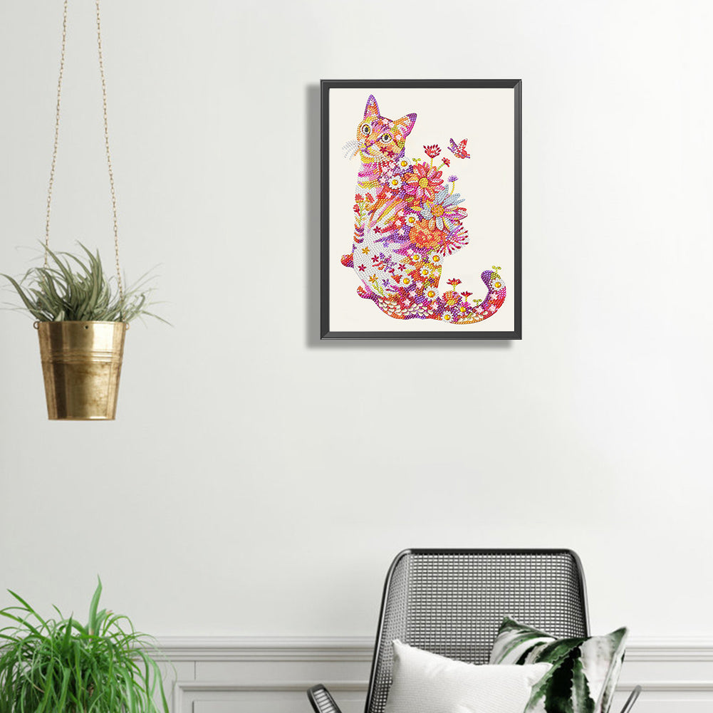 Cats, Flowers And Butterflies - Special Shaped Drill Diamond Painting 30*40CM
