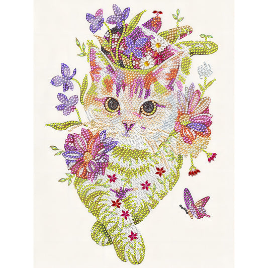 Cats, Flowers And Butterflies - Special Shaped Drill Diamond Painting 30*40CM