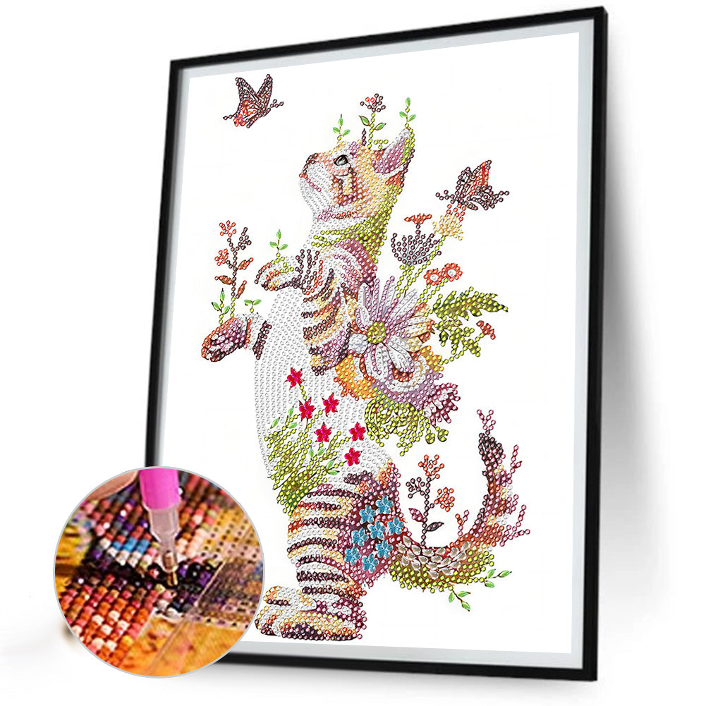 Cats, Flowers And Butterflies - Special Shaped Drill Diamond Painting 30*40CM