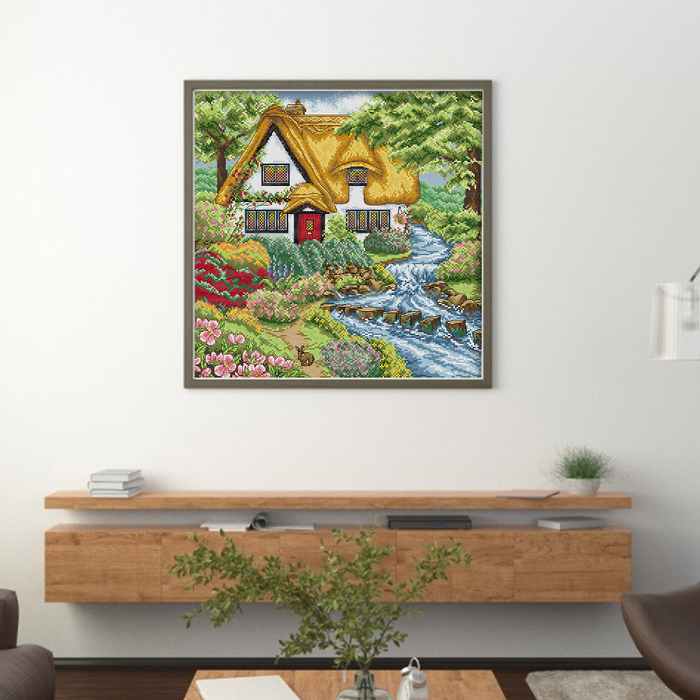 Spring At The Creekside Cabin - 14CT Stamped Cross Stitch 43*43CM(Joy Sunday)