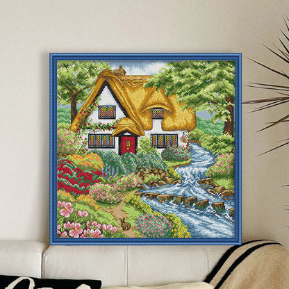Spring At The Creekside Cabin - 14CT Stamped Cross Stitch 43*43CM(Joy Sunday)