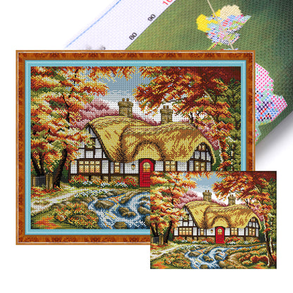 Autumn At The Creekside Cabin - 14CT Stamped Cross Stitch 43*36CM(Joy Sunday)