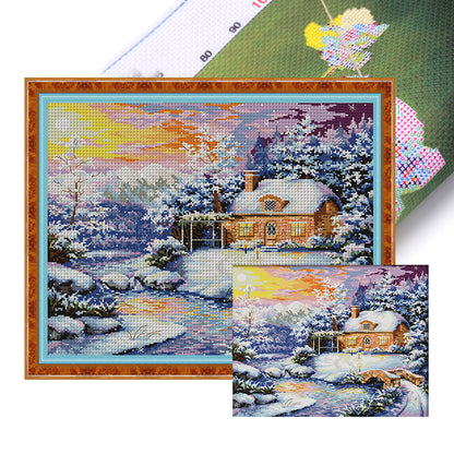 Winter At The Creekside Cabin - 14CT Stamped Cross Stitch 48*40CM(Joy Sunday)