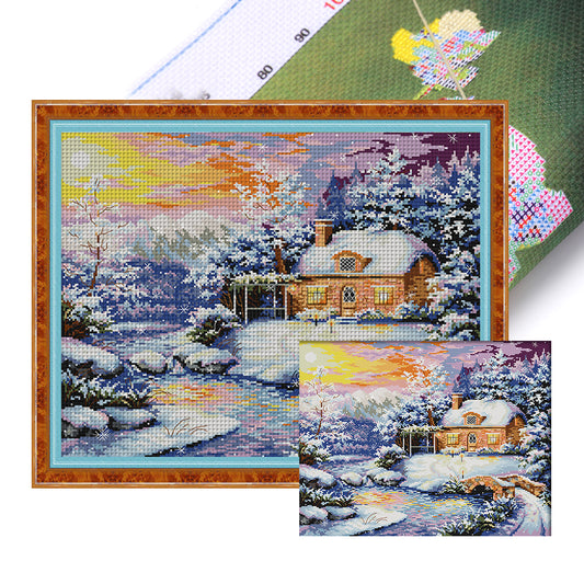 Winter At The Creekside Cabin - 14CT Stamped Cross Stitch 48*40CM(Joy Sunday)