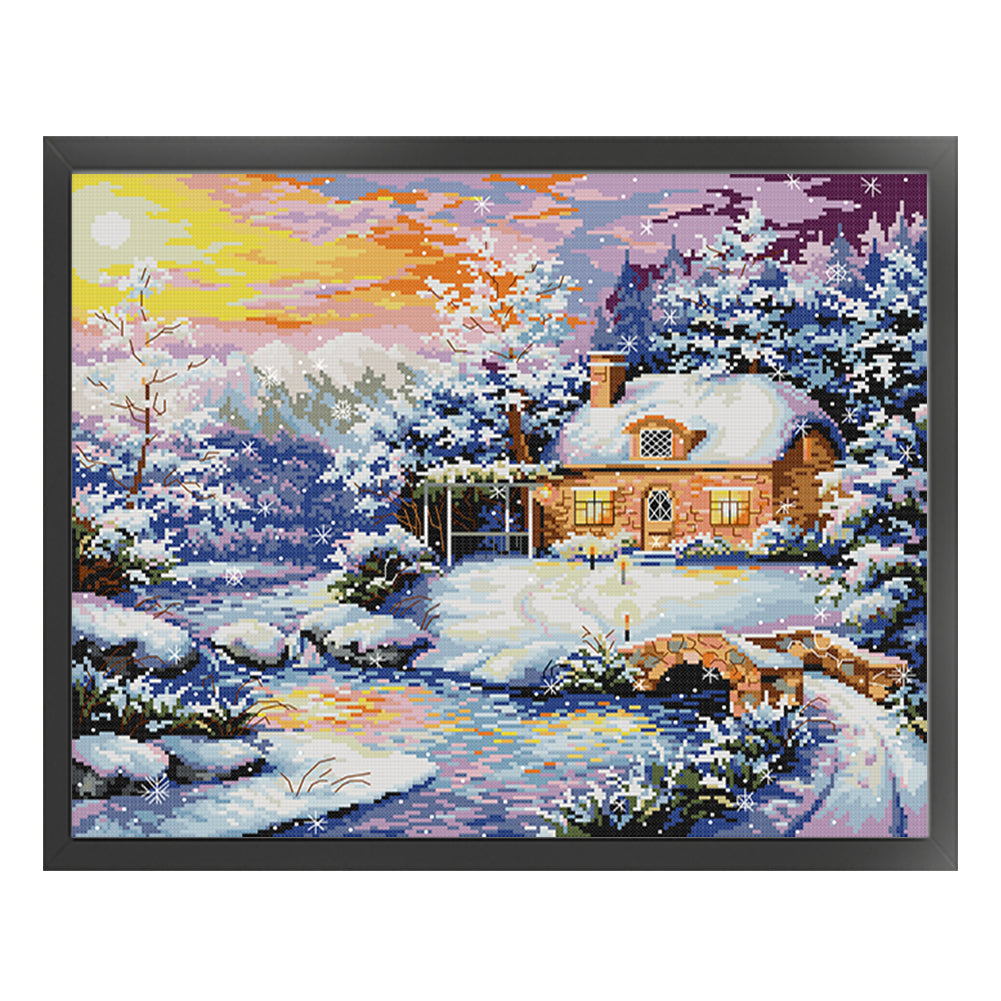 Winter At The Creekside Cabin - 14CT Stamped Cross Stitch 48*40CM(Joy Sunday)