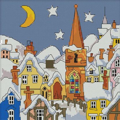 Street Snow Scene(1) - 14CT Stamped Cross Stitch 28*27CM(Joy Sunday)