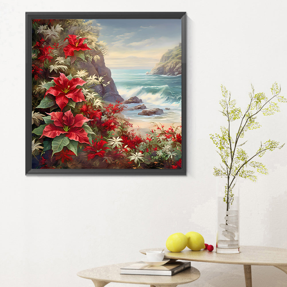 Red Flower Waves - Full Round Drill Diamond Painting 30*30CM