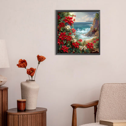 Red Flower Waves - Full Round Drill Diamond Painting 30*30CM