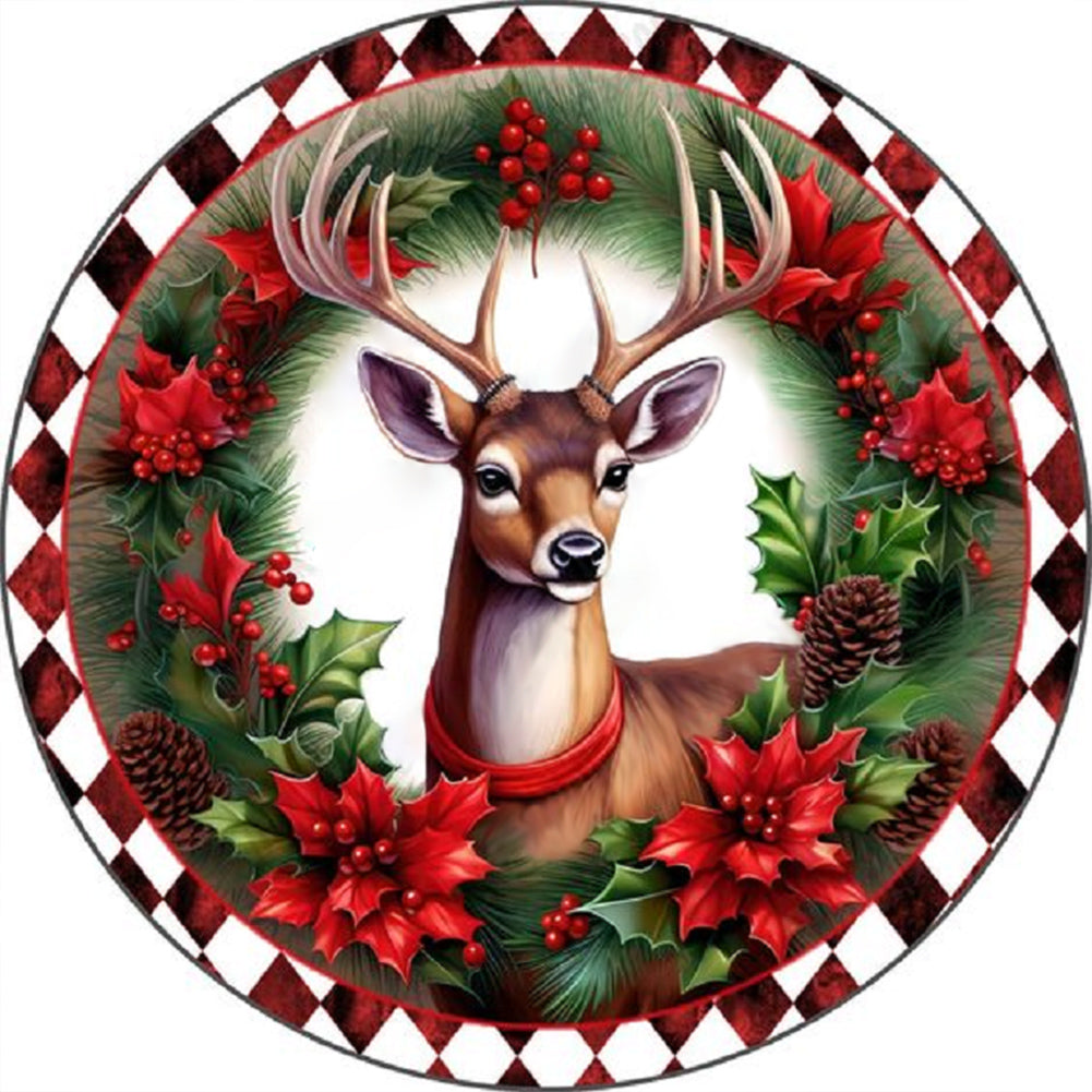Garland Reindeer - Full Round Drill Diamond Painting 30*30CM
