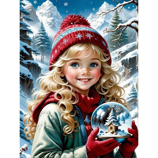 Girl In The Snow - Full Round Drill Diamond Painting 30*40CM