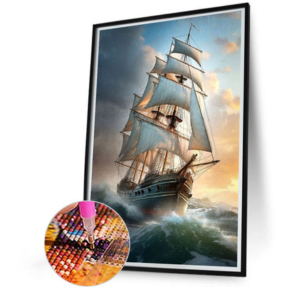 Sea Sailing Boat - Full Square Drill Diamond Painting 45*60CM