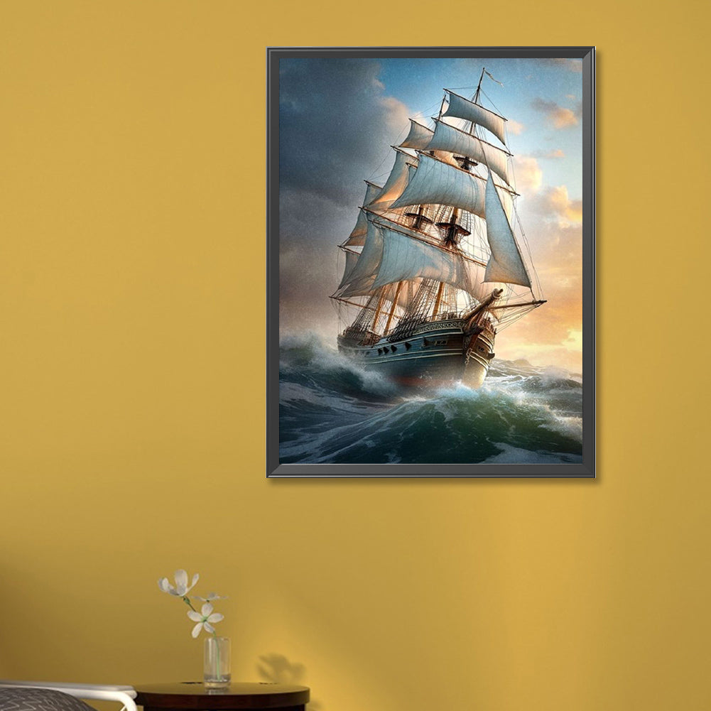 Sea Sailing Boat - Full Square Drill Diamond Painting 45*60CM