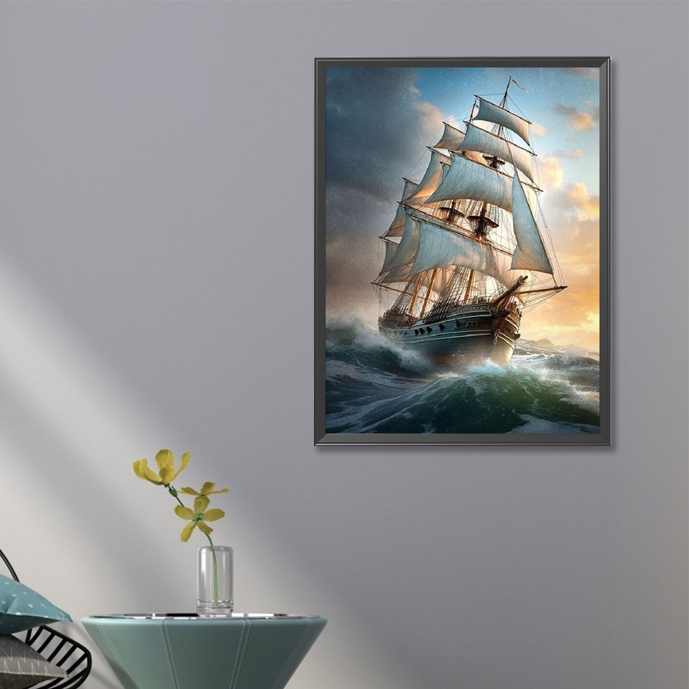 Sea Sailing Boat - Full Square Drill Diamond Painting 45*60CM