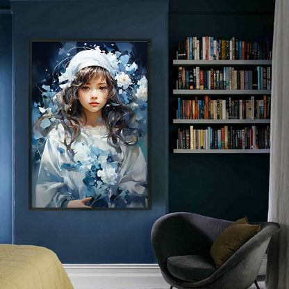 Blue And White Flower Girl - 11CT Stamped Cross Stitch 40*60CM(Joy Sunday)