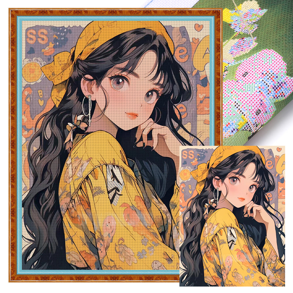 Long Hair Girl - 11CT Stamped Cross Stitch 40*53CM(Joy Sunday)