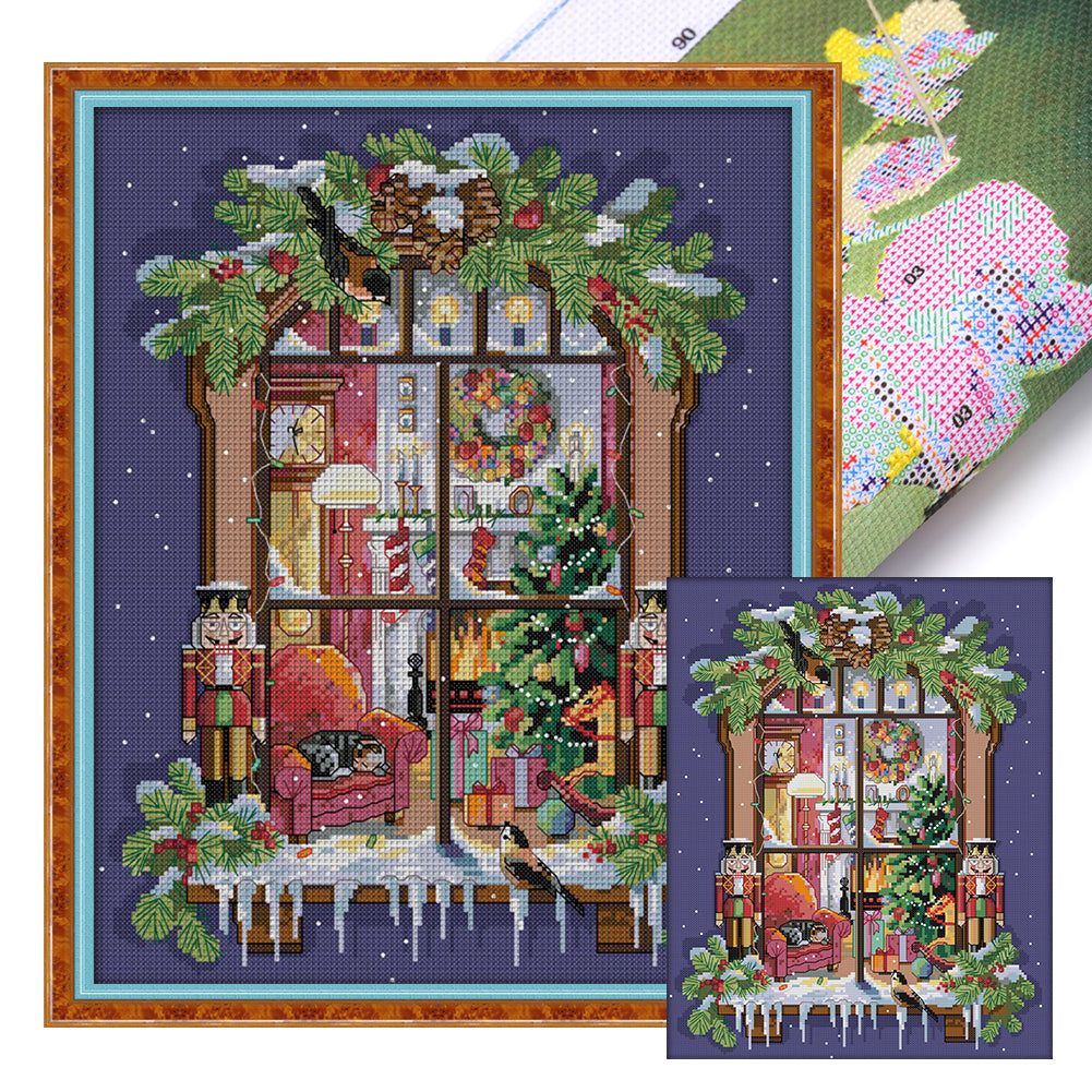 Christmas Window - 14CT Stamped Cross Stitch 35*44CM(Joy Sunday)