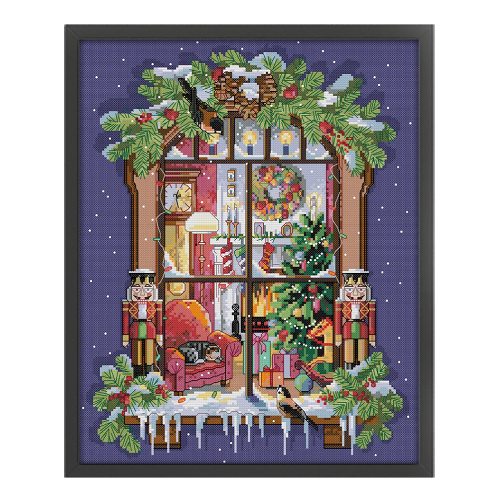 Christmas Window - 14CT Stamped Cross Stitch 35*44CM(Joy Sunday)