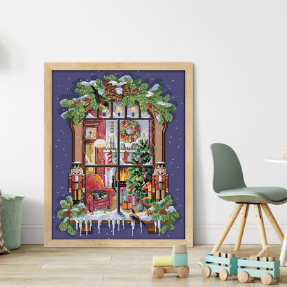 Christmas Window - 14CT Stamped Cross Stitch 35*44CM(Joy Sunday)