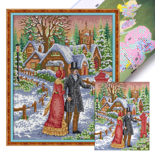 Walk In The Snow - 14CT Stamped Cross Stitch 33*40CM(Joy Sunday)