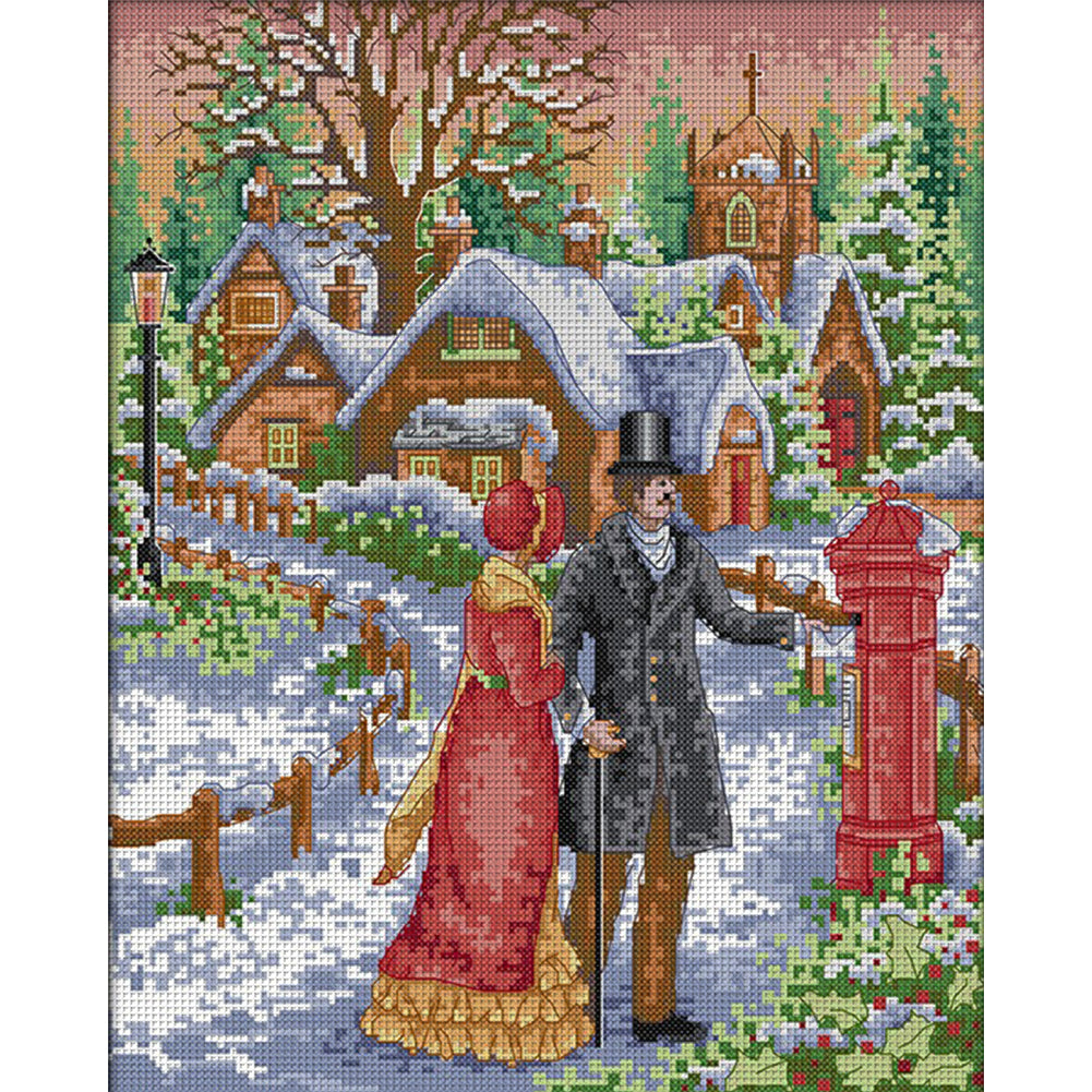 Walk In The Snow - 14CT Stamped Cross Stitch 33*40CM(Joy Sunday)