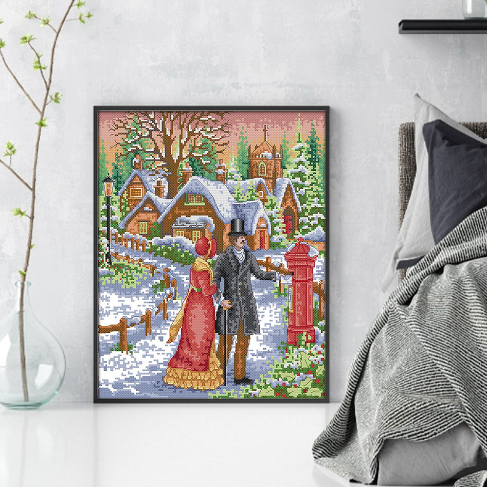 Walk In The Snow - 14CT Stamped Cross Stitch 33*40CM(Joy Sunday)