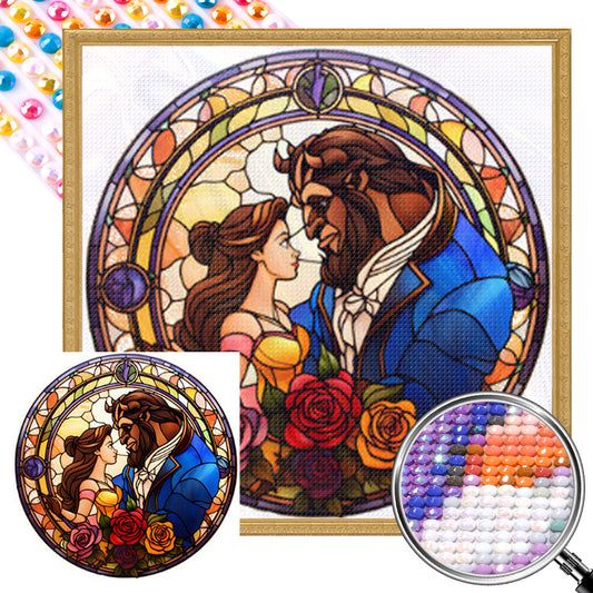 Beauty And The Beast Glass Painting - Full AB Round Drill Diamond Painting 40*40CM