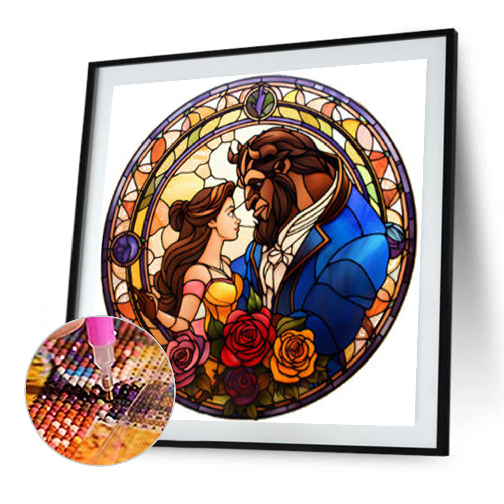 Beauty And The Beast Glass Painting - Full AB Round Drill Diamond Painting 40*40CM