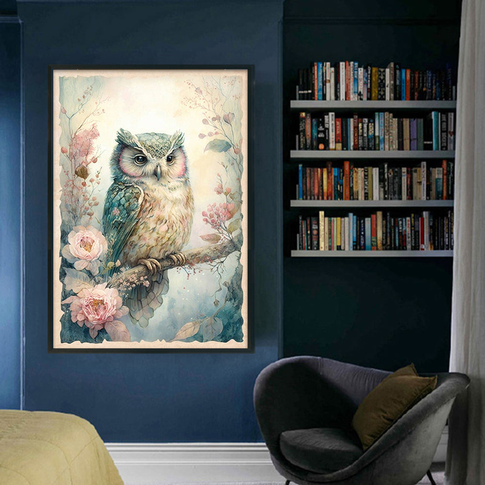 Retro Poster - Flowers And Owls - 11CT Stamped Cross Stitch 40*60CM(Joy Sunday)