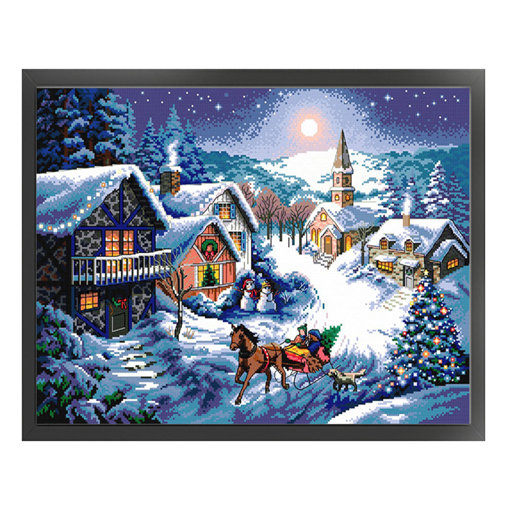 Dusk In The Snow - 14CT Stamped Cross Stitch 53*41CM(Joy Sunday)