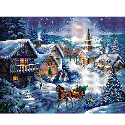 Dusk In The Snow - 14CT Stamped Cross Stitch 53*41CM(Joy Sunday)