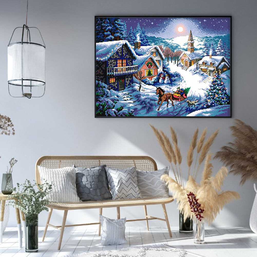 Dusk In The Snow - 14CT Stamped Cross Stitch 53*41CM(Joy Sunday)