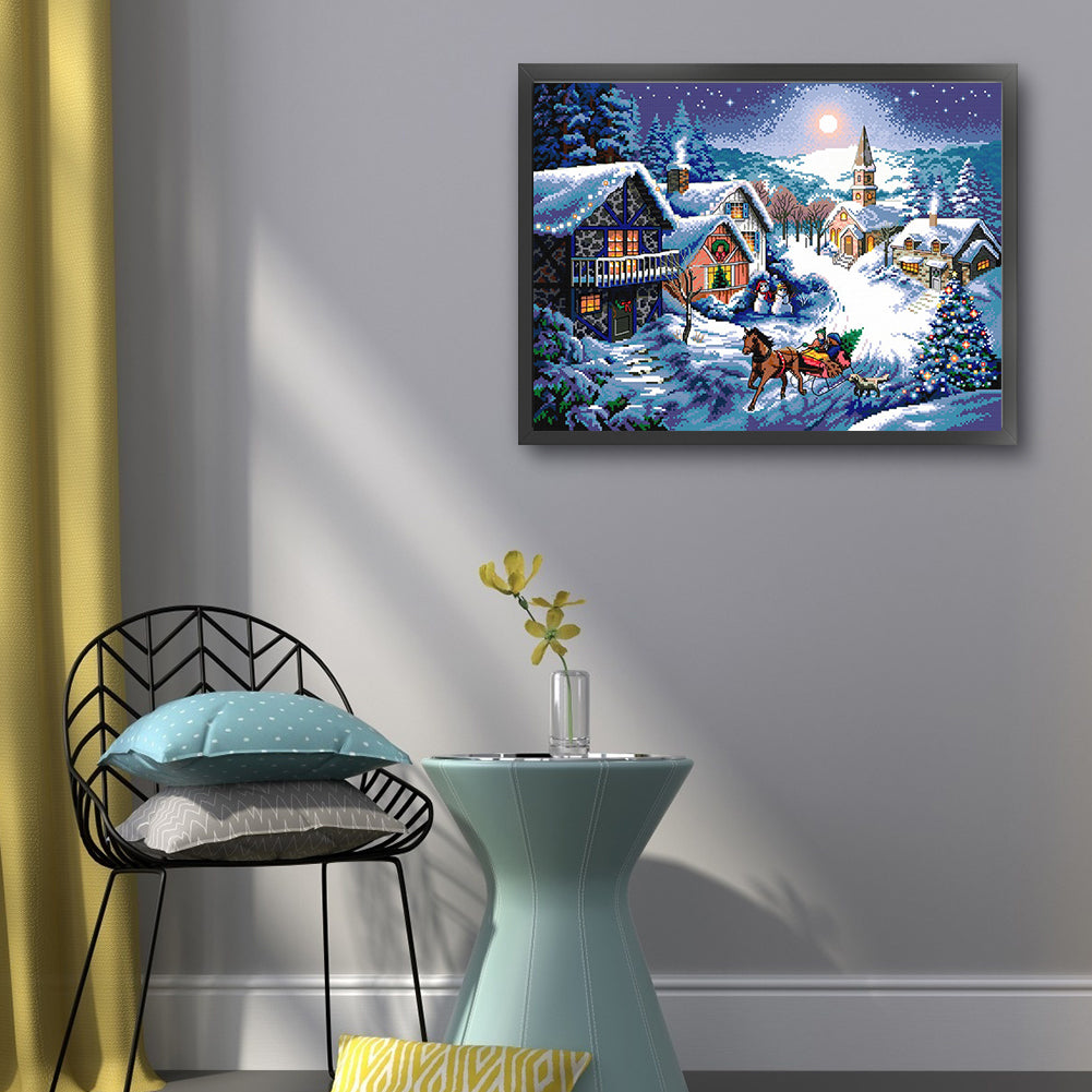 Dusk In The Snow - 14CT Stamped Cross Stitch 53*41CM(Joy Sunday)