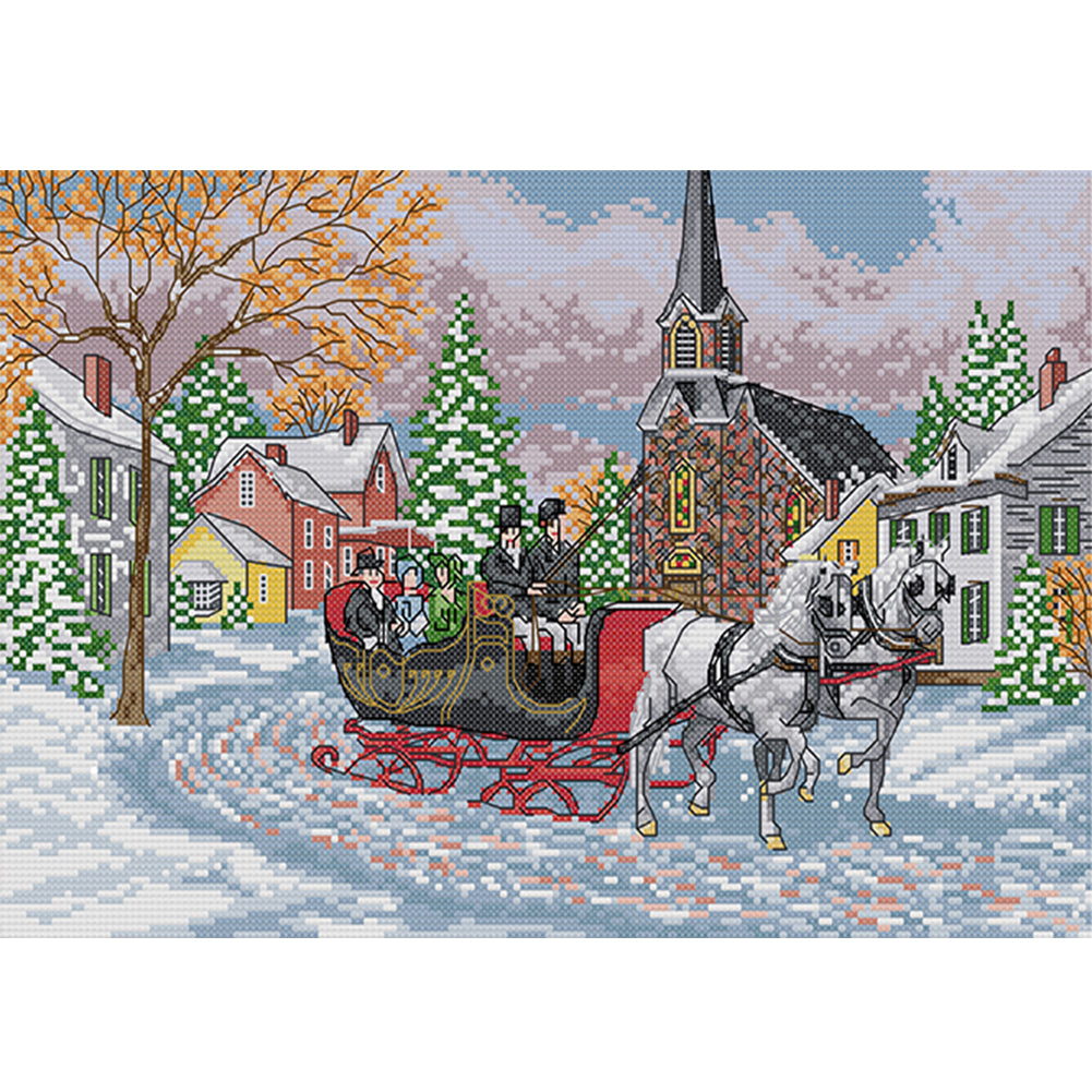 Horse Sleigh - 14CT Stamped Cross Stitch 38*28CM(Joy Sunday)