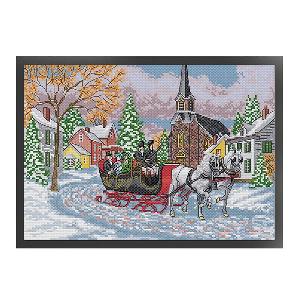 Horse Sleigh - 14CT Stamped Cross Stitch 38*28CM(Joy Sunday)