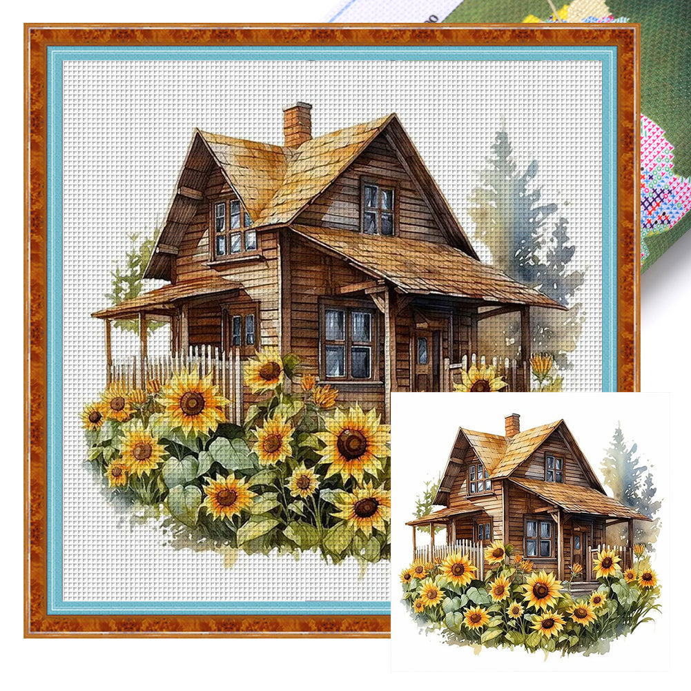 Sunflower House - 11CT Stamped Cross Stitch 60*60CM(Joy Sunday)