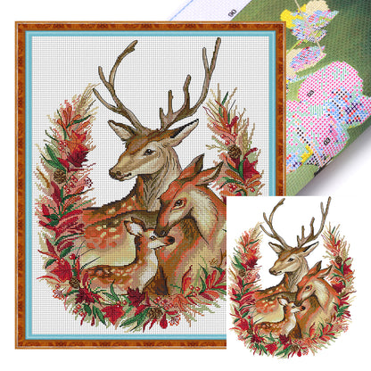 Christmas Deer Family - 14CT Stamped Cross Stitch 36*47CM