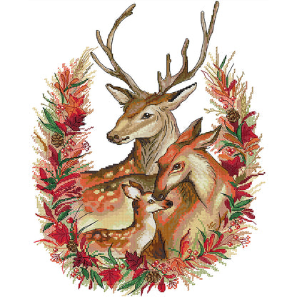 Christmas Deer Family - 14CT Stamped Cross Stitch 36*47CM