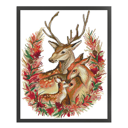 Christmas Deer Family - 14CT Stamped Cross Stitch 36*47CM