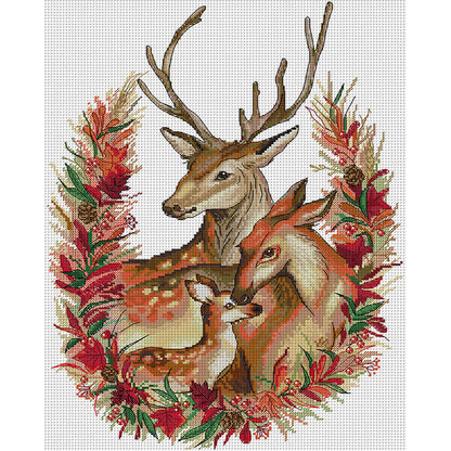 Christmas Deer Family - 14CT Stamped Cross Stitch 36*47CM