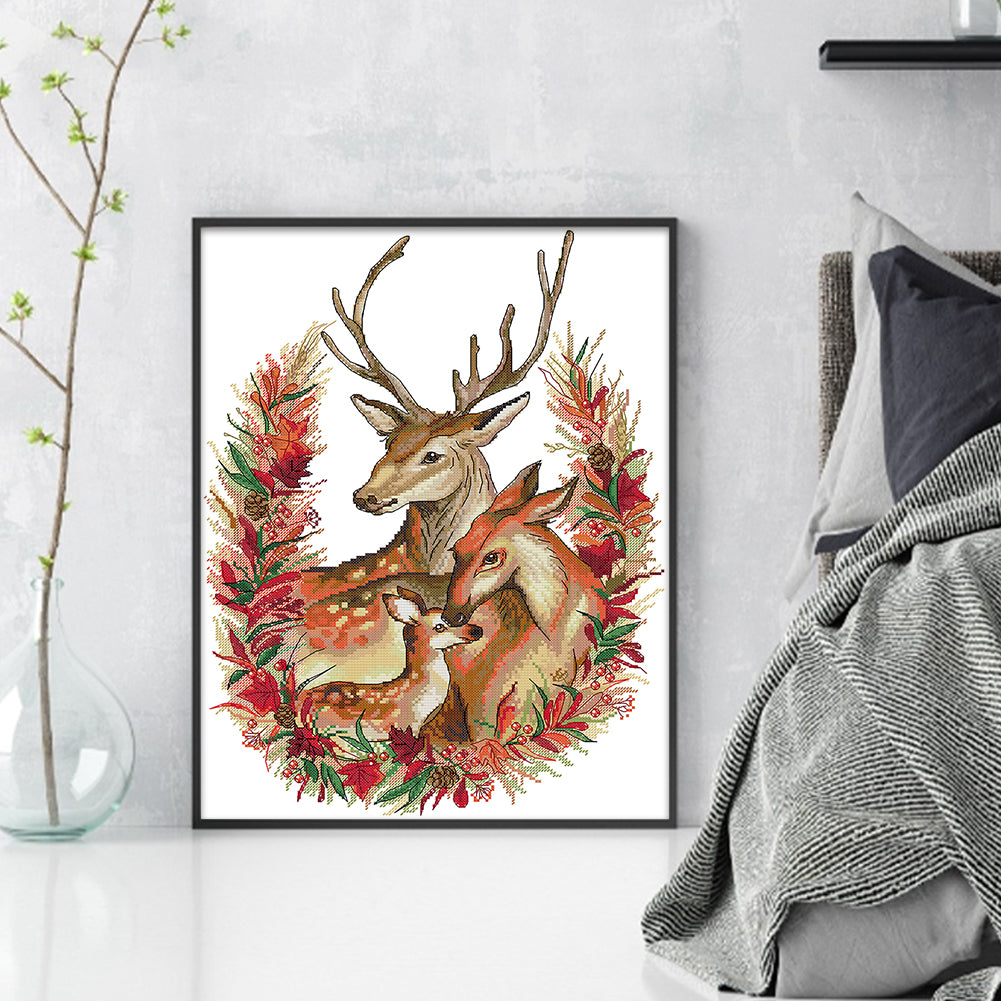 Christmas Deer Family - 14CT Stamped Cross Stitch 36*47CM