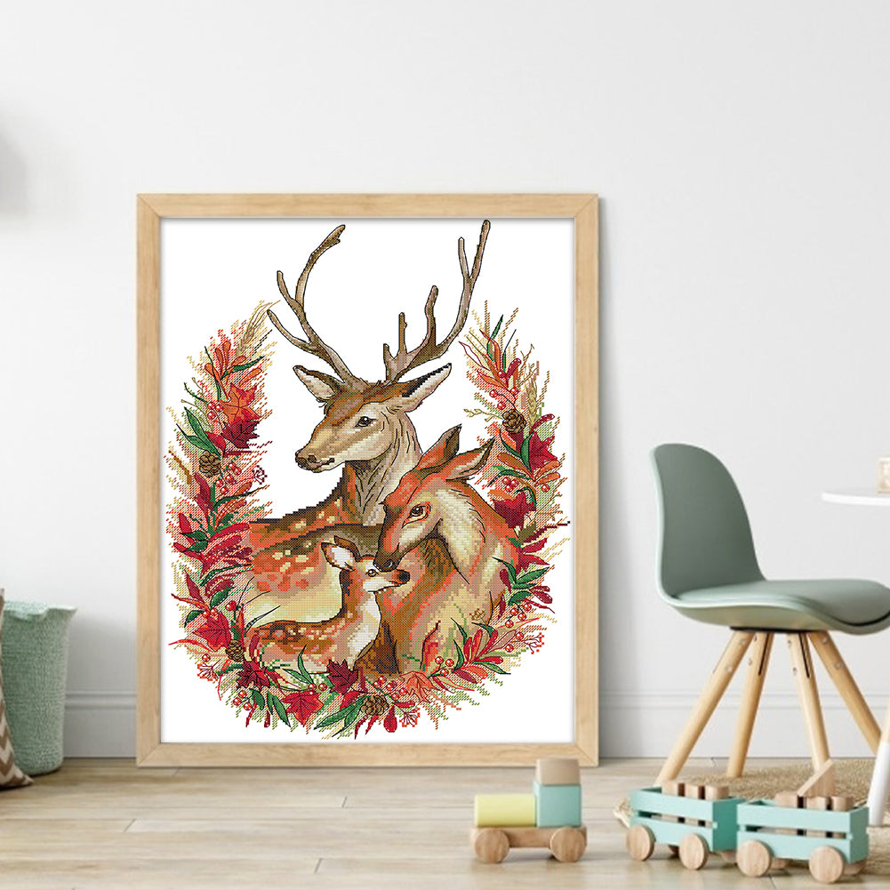 Christmas Deer Family - 14CT Stamped Cross Stitch 36*47CM