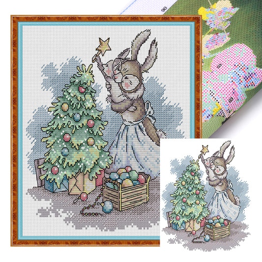 Christmas Bunny - 14CT Stamped Cross Stitch 22*26CM(Joy Sunday)