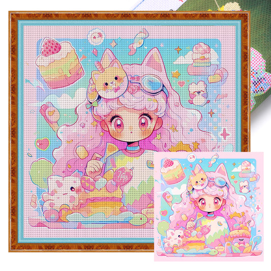 Curly Hair Girl - 14CT Stamped Cross Stitch 50*50CM(Joy Sunday)